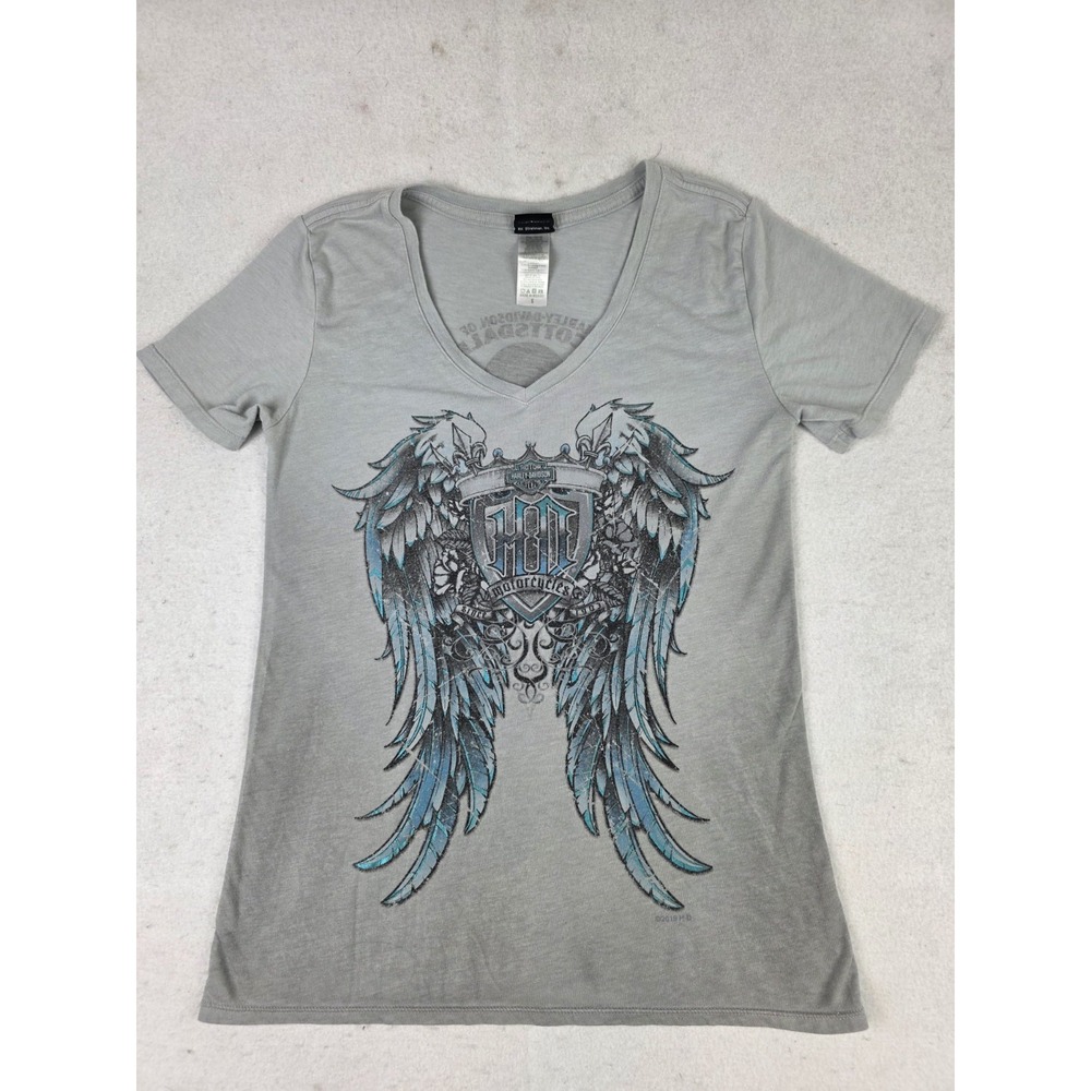 Harley Davidson Motorcycle Angel Wings Shield Scottsdale Arizona Womens V-Neck S